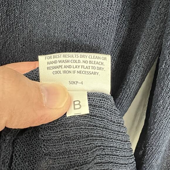 EILEEN FISHER Cardigan L Viscose Crepe Sheer Tunic Button Up Long Sleeve Navy - Picture 6 of 9